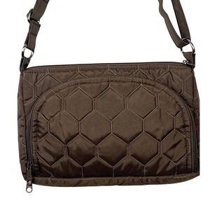 Hiding Hilda Women's Conceal Carry Purse Bag Brown Multiple Zip Pockets